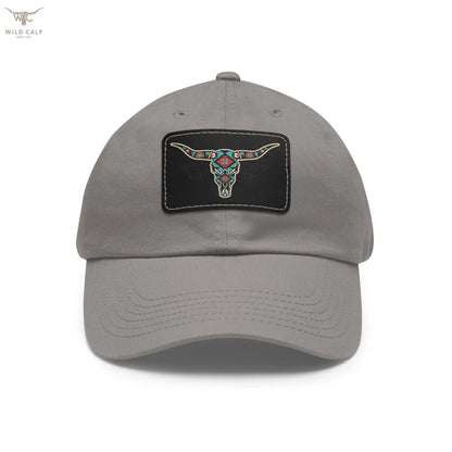 Wild Calf Hat Co. Long Horn Skull Leather Patch Dad Hat - Wild Calf Hat Company