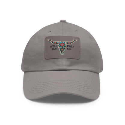 Wild Calf Hat Co. Long Horn Skull Leather Patch Dad Hat - Wild Calf Hat Company