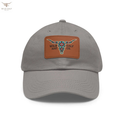 Wild Calf Hat Co. Long Horn Skull Leather Patch Dad Hat - Wild Calf Hat Company
