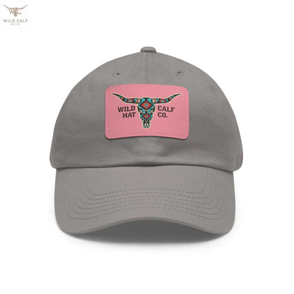 Wild Calf Hat Co. Long Horn Skull Leather Patch Dad Hat - Wild Calf Hat Company