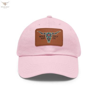 Wild Calf Hat Co. Long Horn Skull Leather Patch Dad Hat - Wild Calf Hat Company