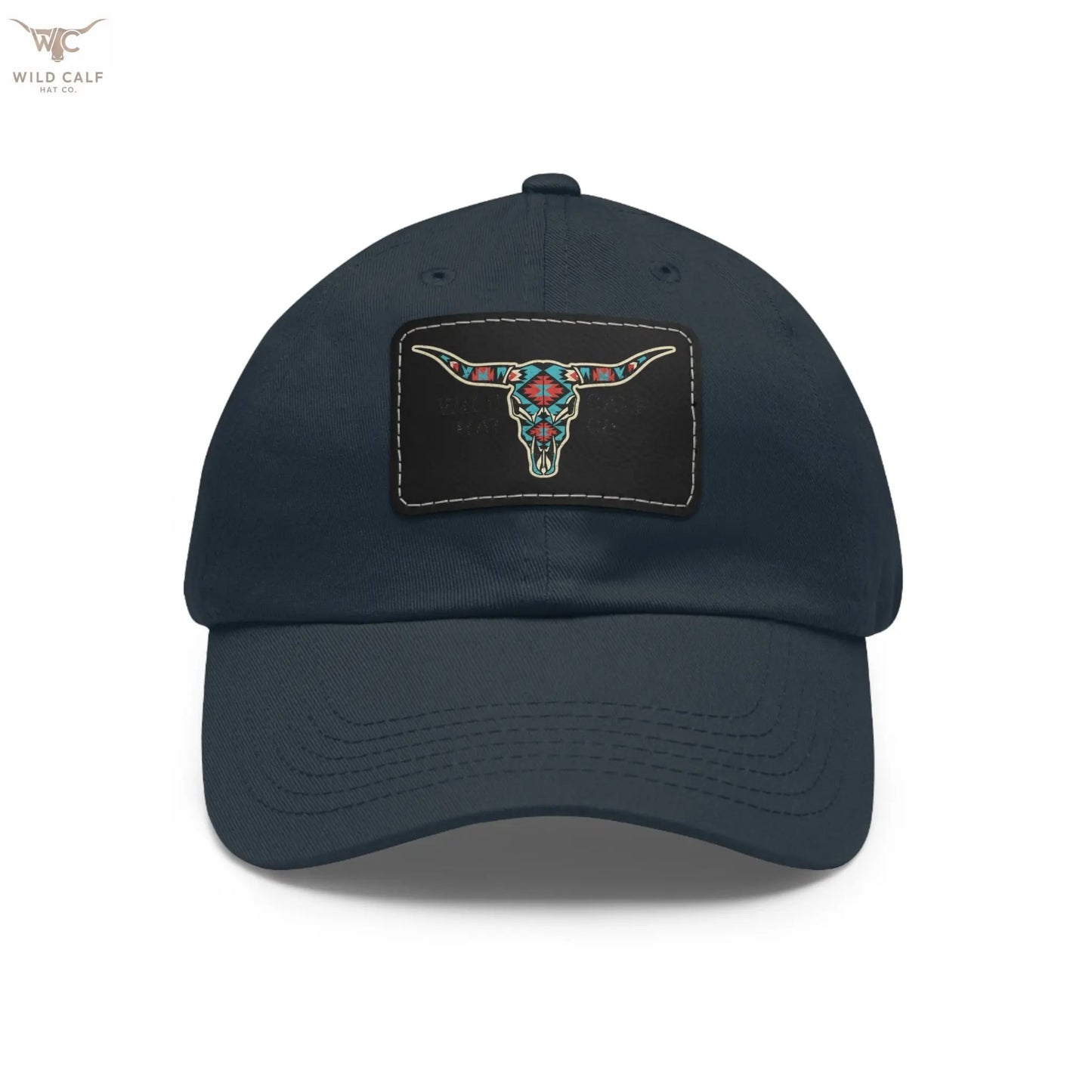 Wild Calf Hat Co. Long Horn Skull Leather Patch Dad Hat - Wild Calf Hat Company