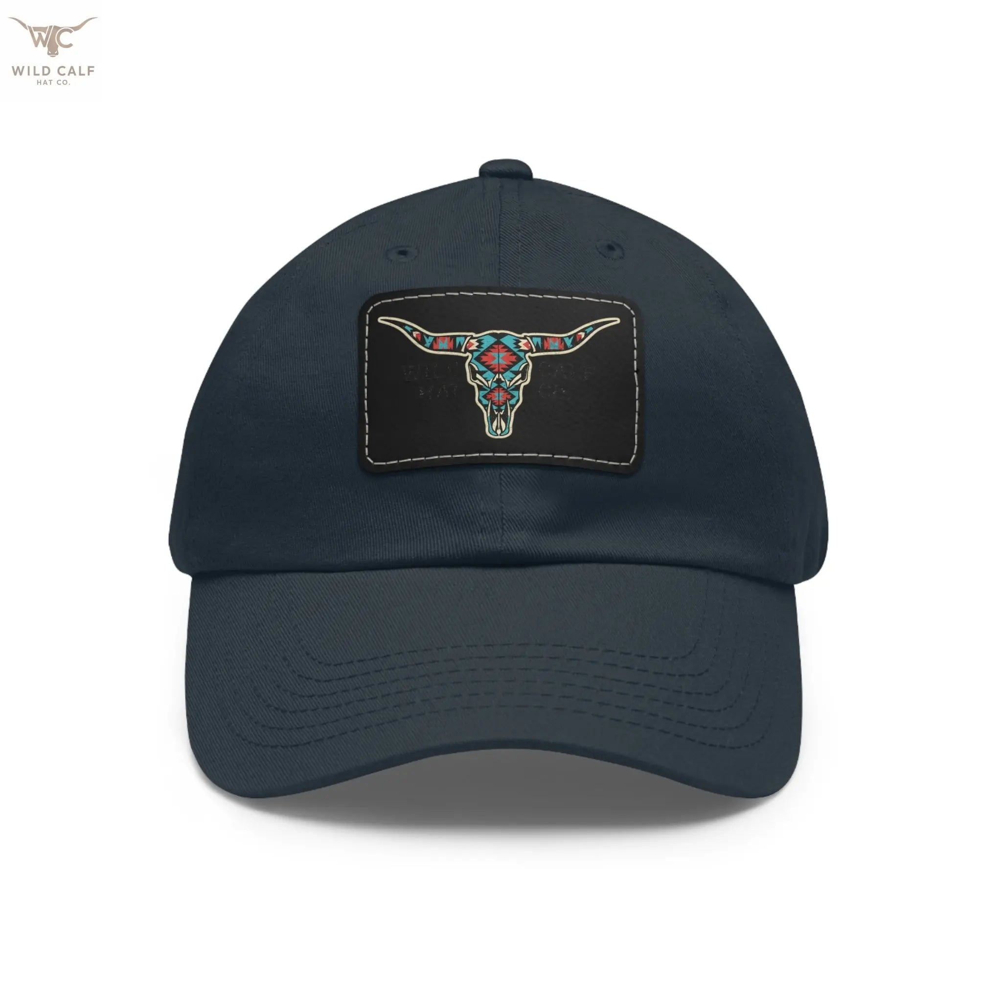 Wild Calf Hat Co. Long Horn Skull Leather Patch Dad Hat - Wild Calf Hat Company
