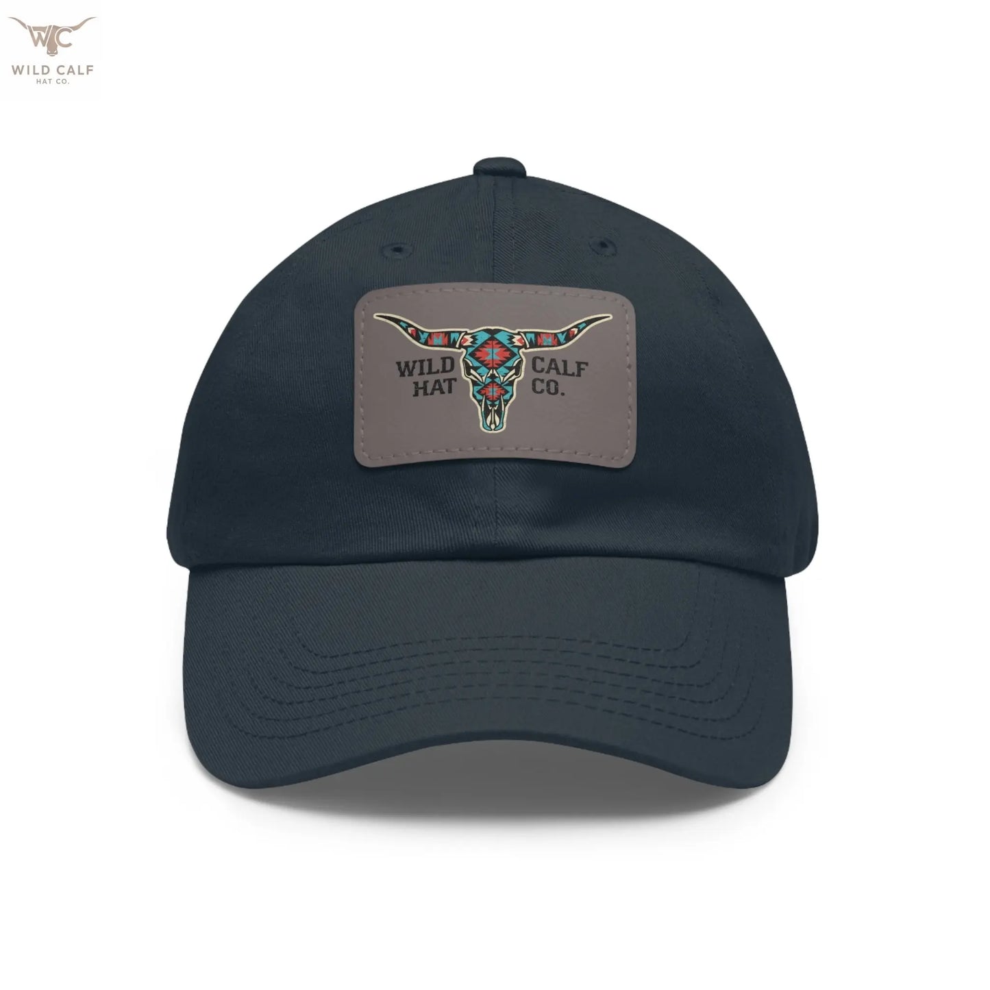 Wild Calf Hat Co. Long Horn Skull Leather Patch Dad Hat - Wild Calf Hat Company