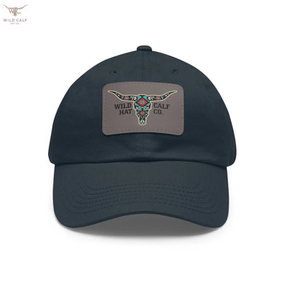 Wild Calf Hat Co. Long Horn Skull Leather Patch Dad Hat - Wild Calf Hat Company