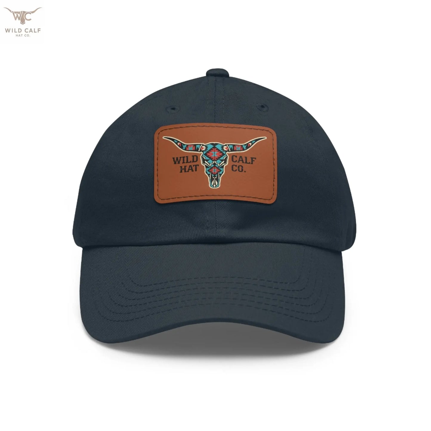 Wild Calf Hat Co. Long Horn Skull Leather Patch Dad Hat - Wild Calf Hat Company