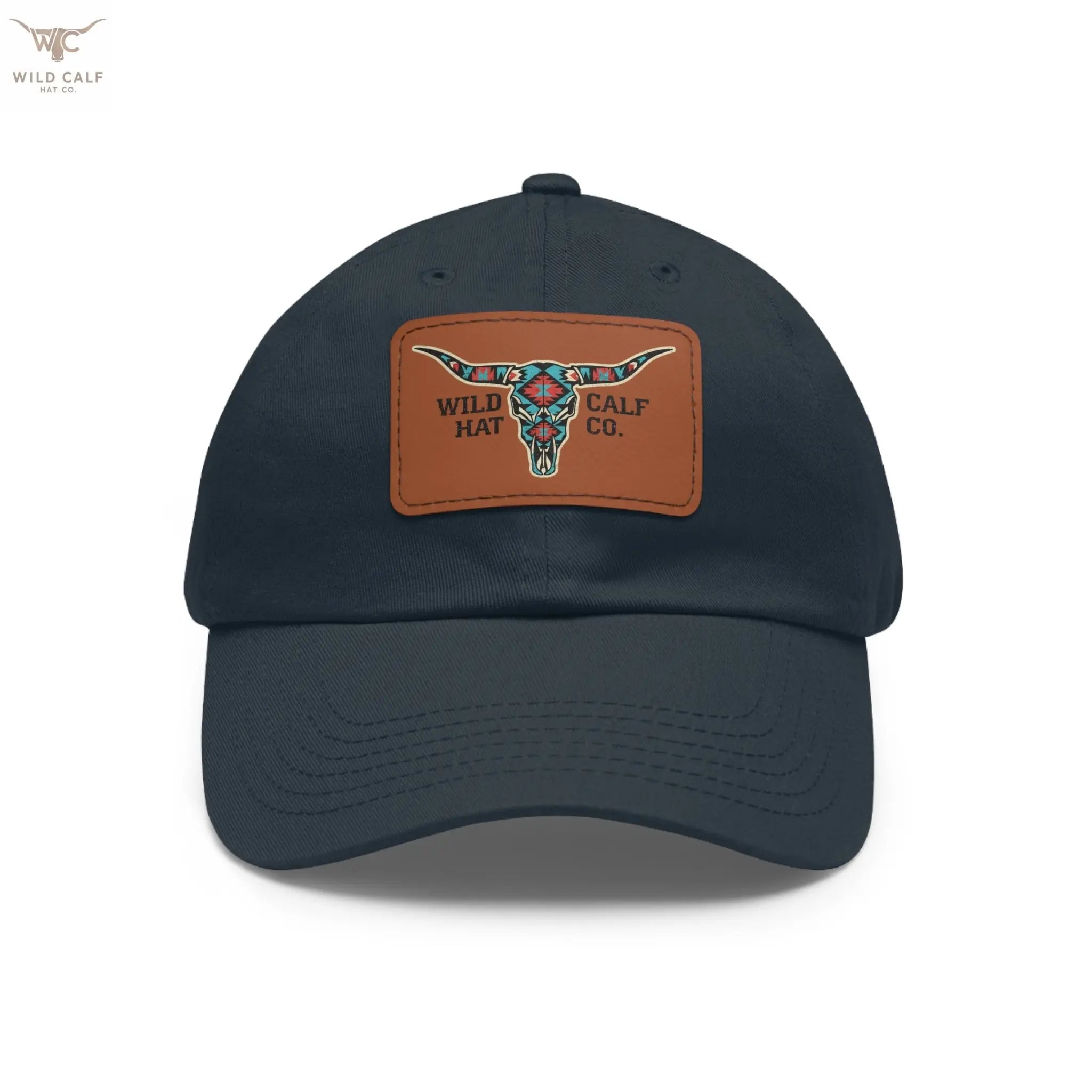 Wild Calf Hat Co. Long Horn Skull Leather Patch Dad Hat - Wild Calf Hat Company