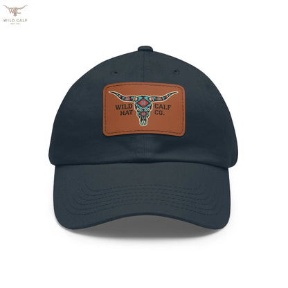 Wild Calf Hat Co. Long Horn Skull Leather Patch Dad Hat - Wild Calf Hat Company